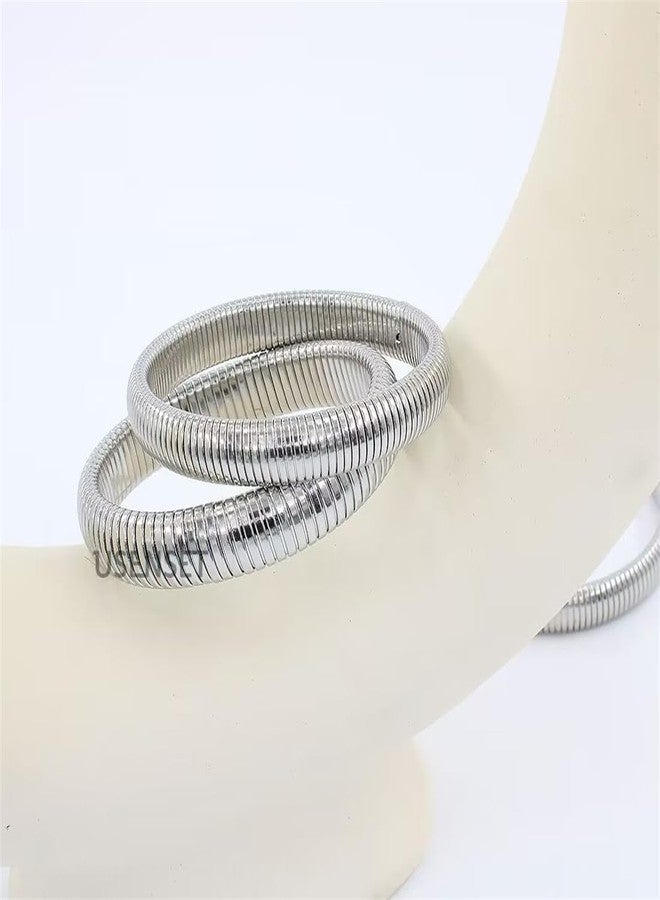 Hoheng Sliver Bracelets for Women Chunky Sliver Bangles Bracelet Non Tarnish Silver Cuff Bracelets Jewelry Christmas Birthday Gifts - Image 3